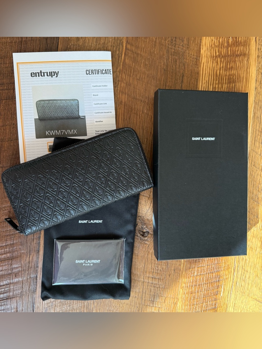 NIB Saint Laurent Zip-Around Black Wallet with COA Certificate of Authenticity